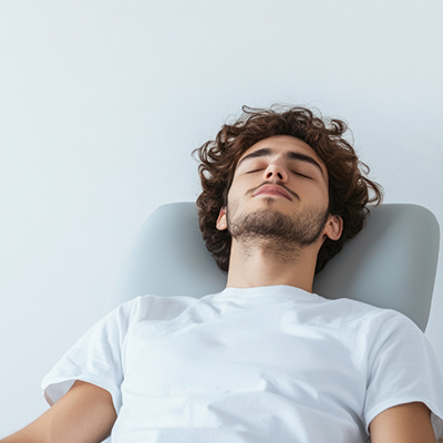 Man leaning back in dental chair relaxed