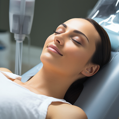 Woman sitting back in dental chair relaxed