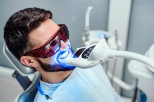 Man having teeth whitened. 
